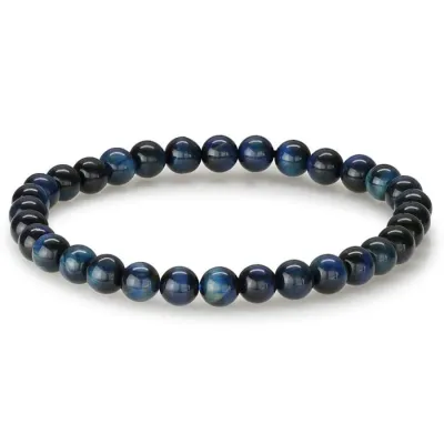 Italgem BB-104 Men's Blue Tiger-Eye 6mm Bead Stretch Bracelet
