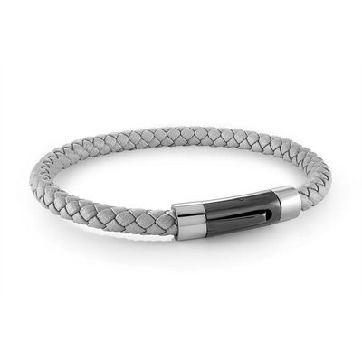 Italgem SLB661 Men's Black-IP- S.Steel Push Clasp  Bracelet/ GREY LEATHER/