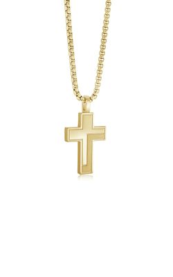 Italgem SC217 Gold IP- S.Steel Grooved Polished Matte Cross Necklace/ 22"