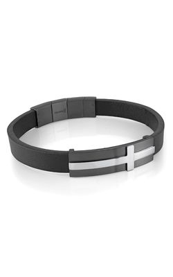 Italgem SLB608 Black Ip S Steel Brushed Plate Raised Cross Bracelet