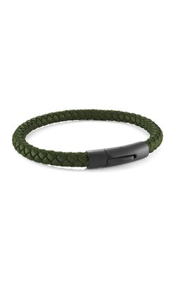 Italgem SLB658 Men's Black-IP- S.Steel Push Clasp  Bracelet/ ARMY GREEN LEATHER/