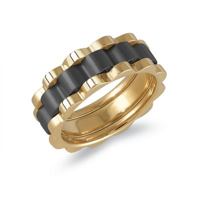 Italgem SMR76 Gold-IP. S.Steel Brushed Centre Black  8mm-RX- Design Ring/ 