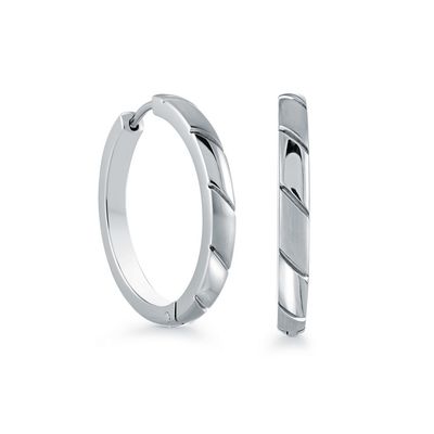 Italgem SEA369 S.Steel 25mm Brushed Polished Huggie Hoop Earrings