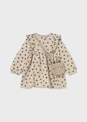 Mayoral 2920 Baby Girl's LS Polka Dot Dress & Bag Set 2PC/TAPIOCA