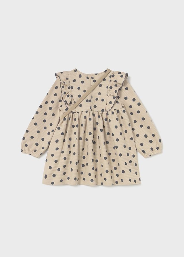 Mayoral 2920 Girl's Junior Long Sleeve Polka Dot Dress & Bag Set 2PC – Tapioca