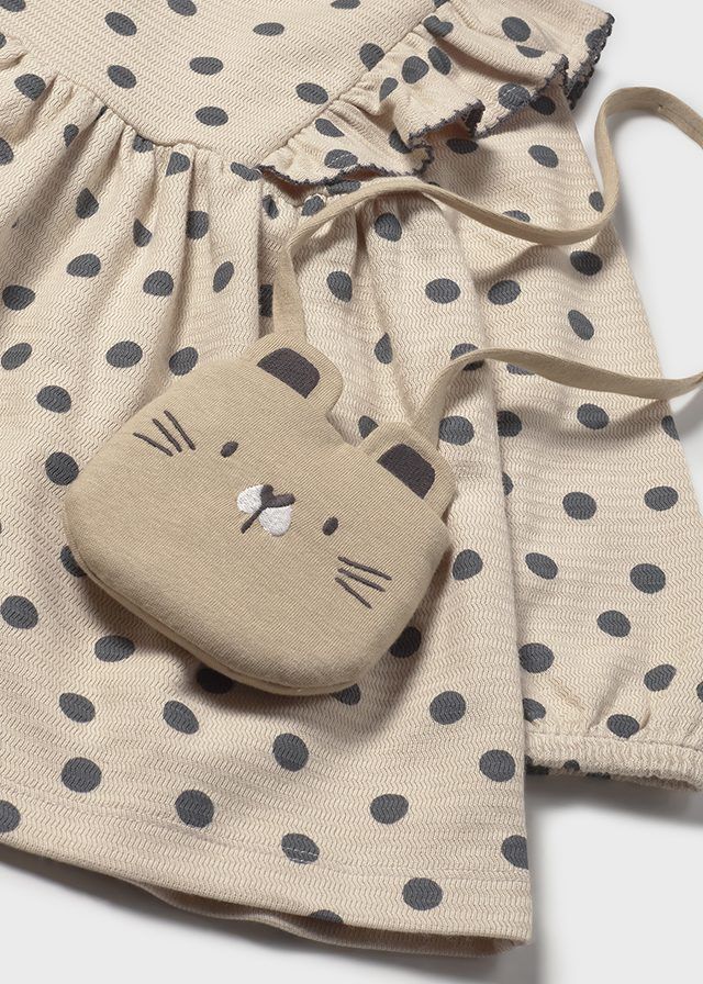 Mayoral 2920 Girl's Junior Long Sleeve Polka Dot Dress & Bag Set 2PC – Tapioca