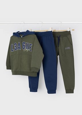 Mayoral 907 Boy's LS League Zip Hoodie & 2 Joggers Set 3PC/OLIVA