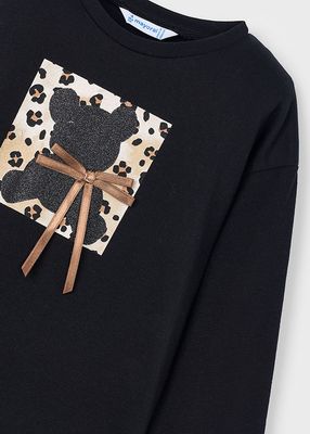 Mayoral 4010 Girl's Junior LS Bear&Bow T-Shirt/BLACK