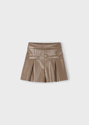 Mayoral 4223 Girl's Junior Stretchy Faux Leather Shorts/CAFE