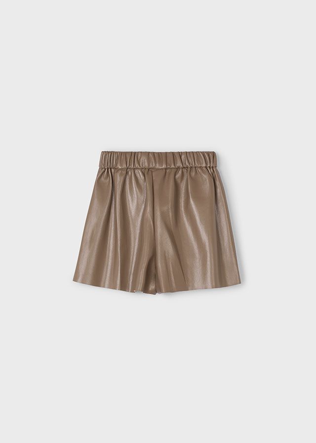 Mayoral 4223 Girl's Junior Stretchy Faux Leather Shorts – Cafe