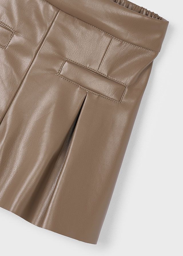 Mayoral 4223 Girl's Junior Stretchy Faux Leather Shorts – Cafe