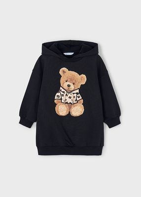 Mayoral 4928 Girl's LS Hooded Fleece Teddy Bear Dress/BLACK