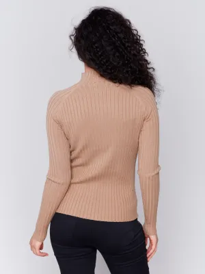 Charlie B C2754R-077C Women's LS Basic Ribbed Mock Neck Sweater/
