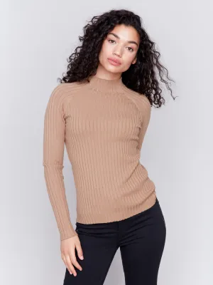 Charlie B C2754R-077C Women's LS Basic Ribbed Mock Neck Sweater/