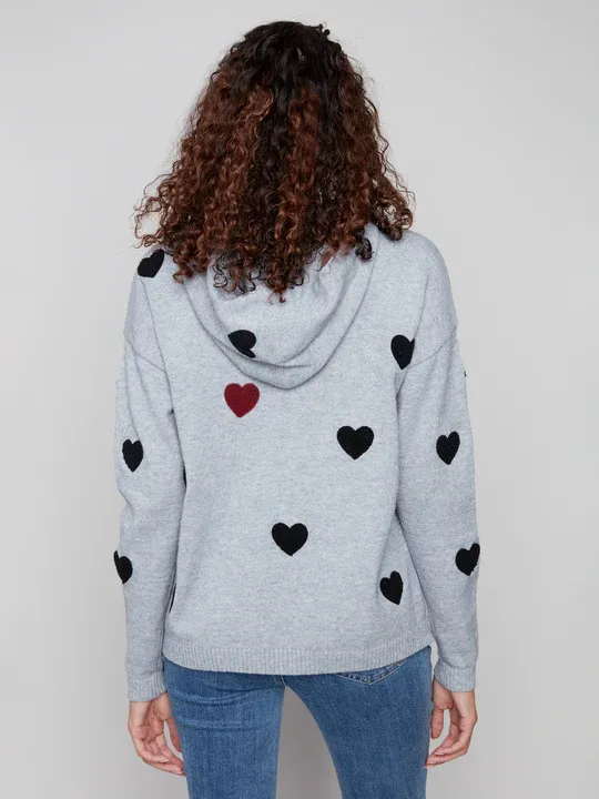 Charlie B C2436Y-736A Women's Needle Punch Hearts Hoodie – Grey