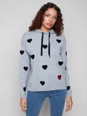 Charlie B C2436Y-736A Women's Needle Punch Hearts Hoodie/GREY
