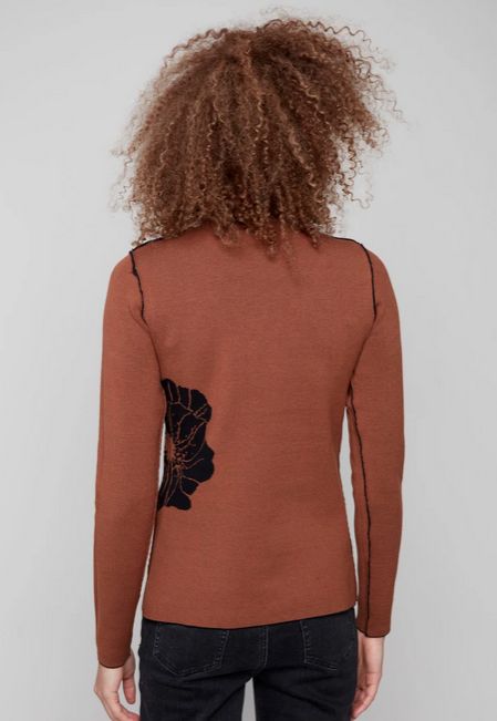 Charlie B C2681PR-965B Women's Long Sleeve Reversible Mock Neck Sweater