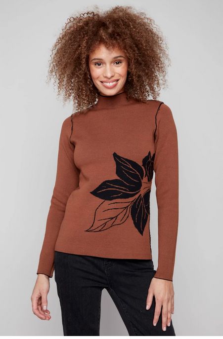 Charlie B C2681PR-965B Women's Long Sleeve Reversible Mock Neck Sweater
