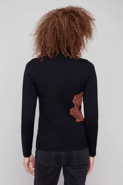Charlie B C2681PR-965B Women's Long Sleeve Reversible Mock Neck Sweater