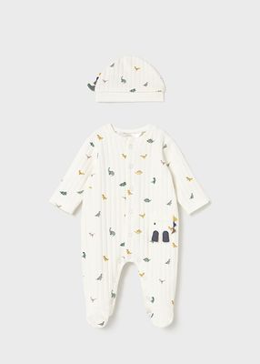 Mayoral 2717 Baby Boy's Long Sleeve Dinosaur Dungaree & Hat Set 2PC – Off-White