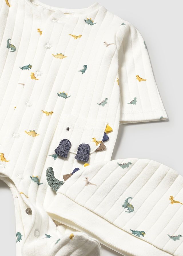 Mayoral 2717 Baby Boy's Long Sleeve Dinosaur Dungaree & Hat Set 2PC – Off-White