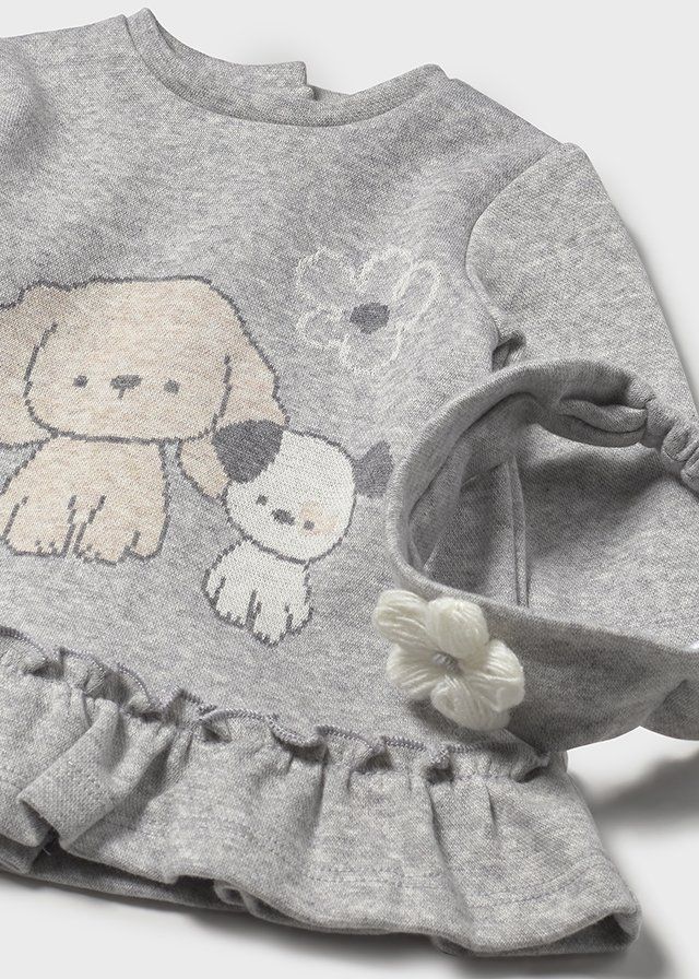 Mayoral 2809 Baby Girl's Long Sleeve Dog Print Dress & Headband Set 2PC – Grey