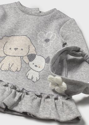Mayoral 2809 Baby Girl's LS Dog Print Dress & Headband Set 2PC/GREY