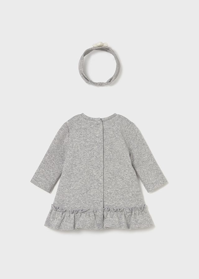Mayoral 2809 Baby Girl's Long Sleeve Dog Print Dress & Headband Set 2PC – Grey