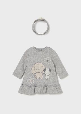 Mayoral 2809 Baby Girl's LS Dog Print Dress & Headband Set 2PC/GREY