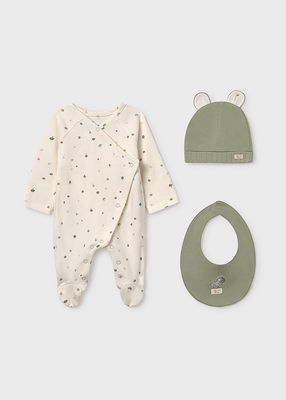 Mayoral 9979 Unisex Baby's LS Tree Print Onesie, Hat & Bib Set 3PC/