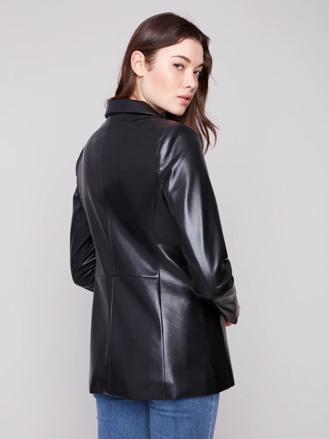 Charlie B C6387-375C Faux Leather Blazer – Black