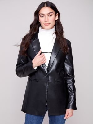 Charlie B C6387-375C Faux Leather Blazer – Black