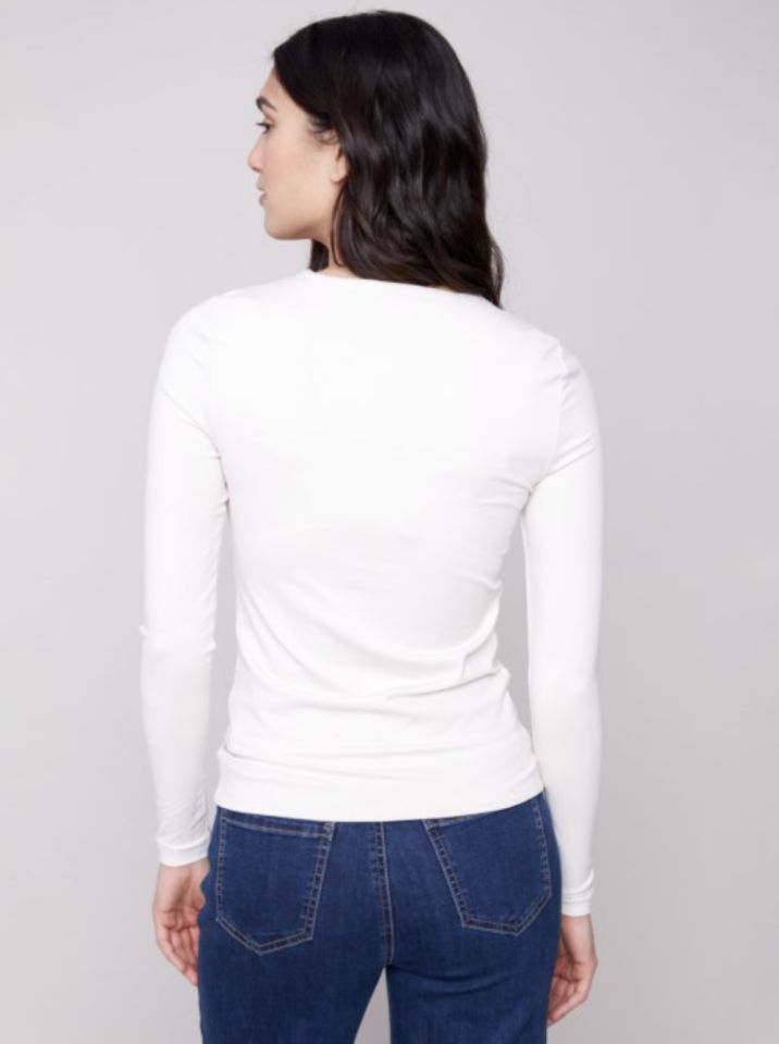 Charlie B C1367R-860B Women's Long Sleeve Double Cloth Crew Neck Top
