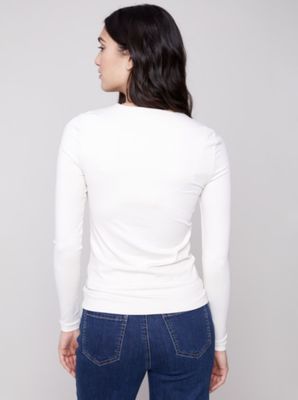 Charlie B C1367R-860B Women's LS Double Cloth Crew Neck Top/