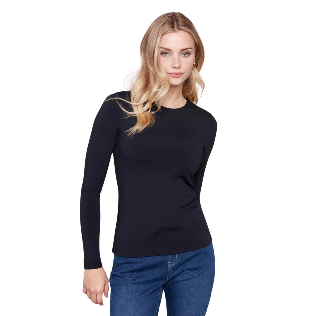 Charlie B C1367R-860B Women's Long Sleeve Double Cloth Crew Neck Top