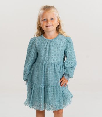 Mayoral 4910 Girl's LS Tulle Printed Dress/ JADE