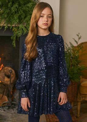 Abel & Lula 5538 Girl's LS Sequin Dress/ MARINO