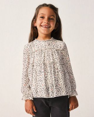 Mayoral 4197 Girl's Long Sleeve Mini Hearts Chiffon Top