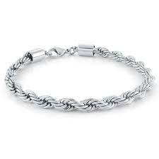 Italgem SPN36-7.25" Men's S. Steel 5mm Polished Rope Chain Bracelet 7.25"