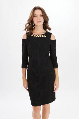 Frank Lyman 233364 Women's 3/4 Slv Chain Print Dress/ BLACK