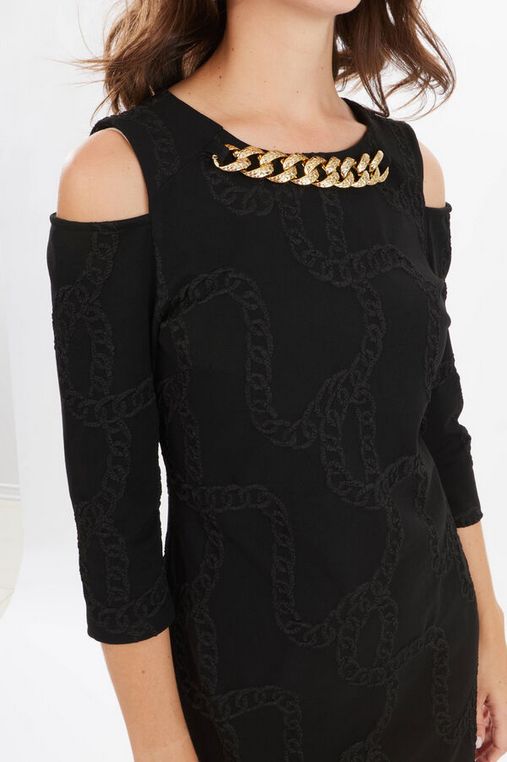 Frank Lyman 233364 Women's 3/4 Sleeve Chain Print Dress – Black