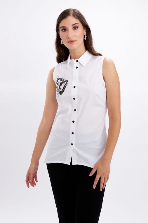 Frank Lyman 246269U Women's SL XO Button Up Blouse – White