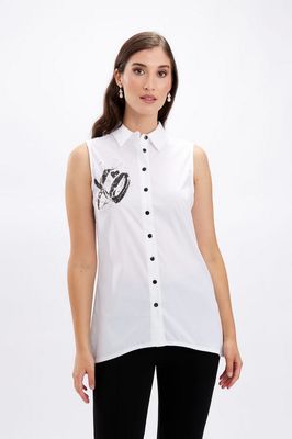 Frank Lyman 246269U Women's SL XO Button Up Blouse/ WHITE