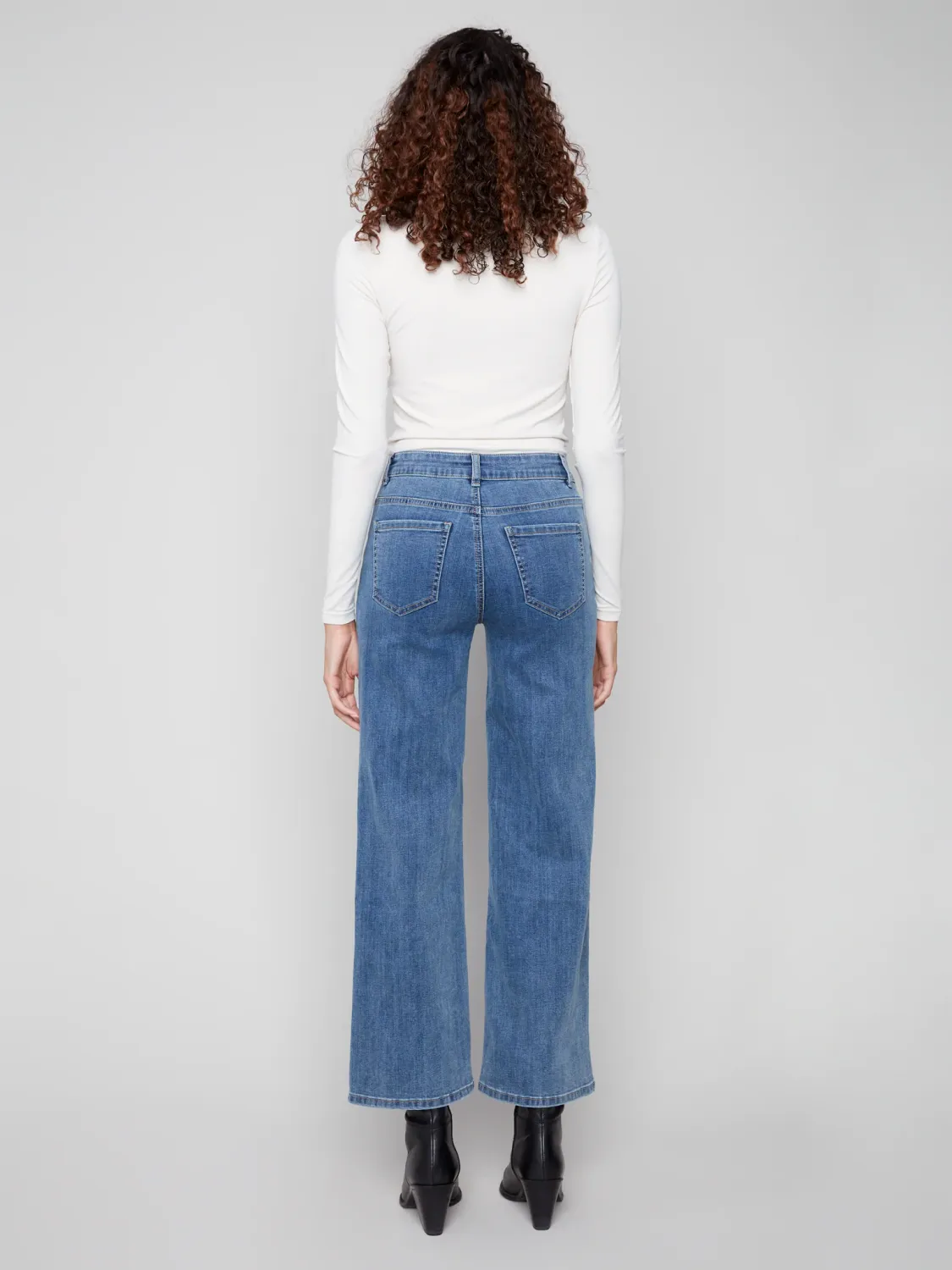 Charlie B C5630/443C Women's Wide Leg Stretch Jeans w/ Embossed Hearts