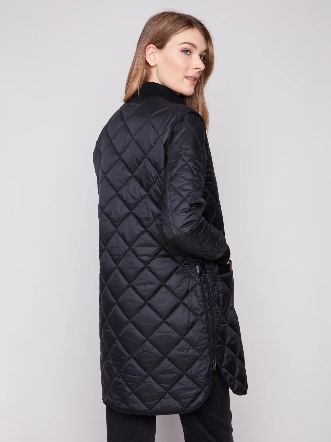 Charlie B C6313RP Women's Reversible Jacquard Quilted Puffer Coat