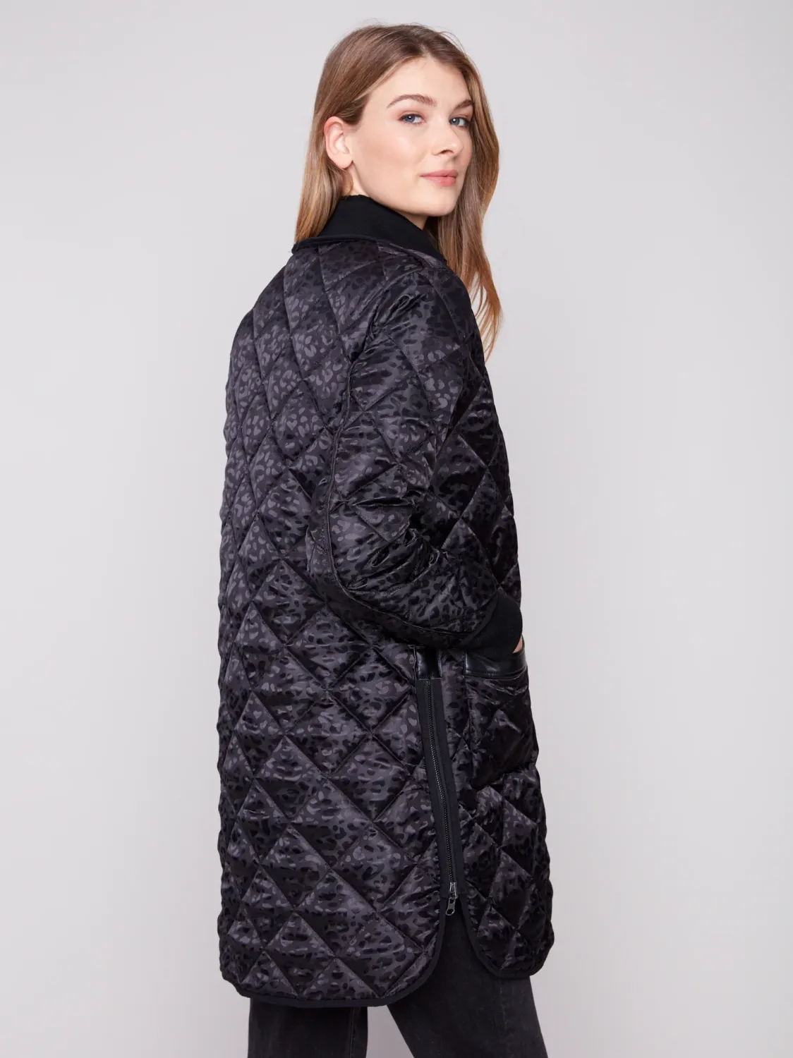 Charlie B C6313RP Women's Reversible Jacquard Quilted Puffer Coat