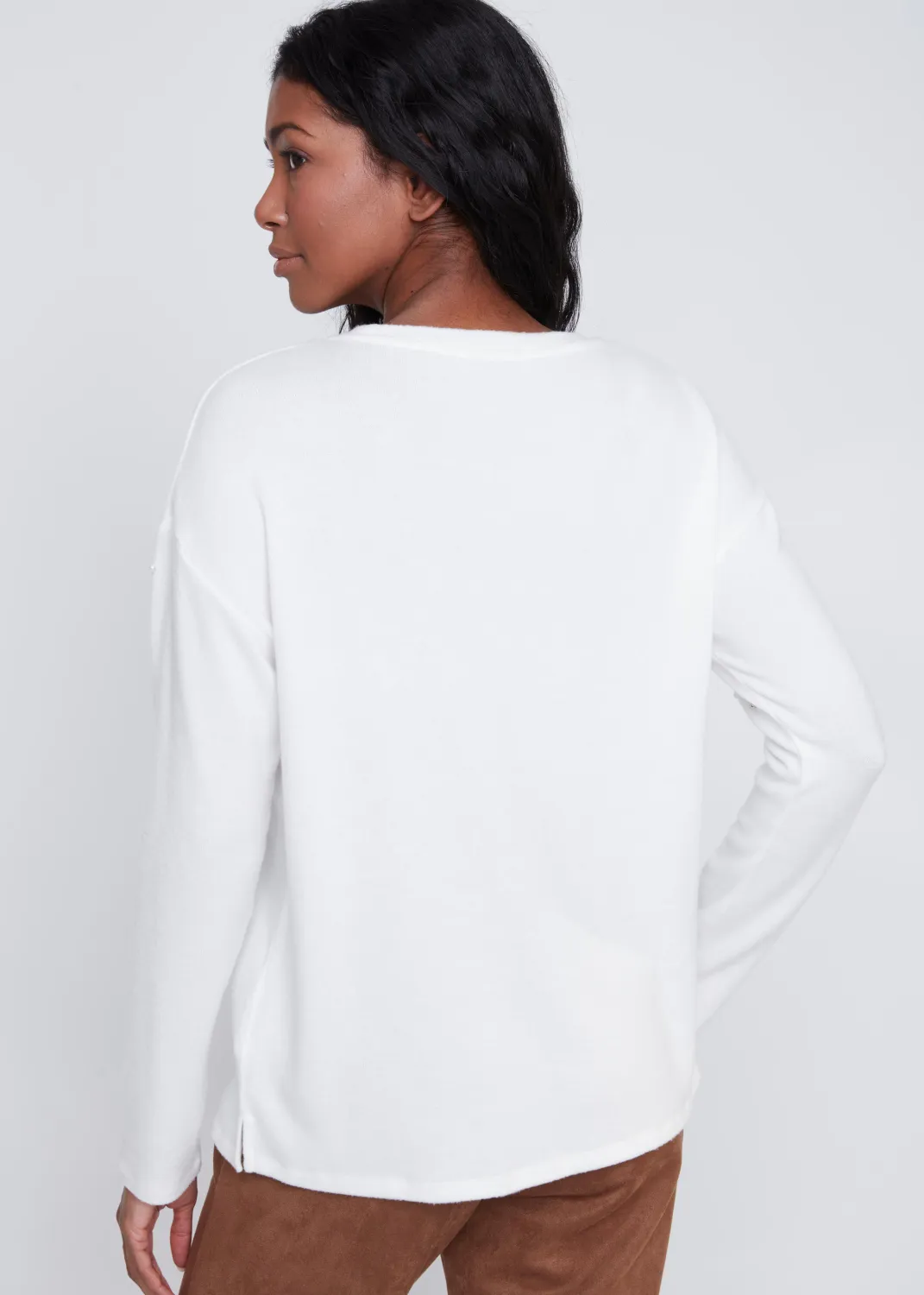 Coco Y Club 2524053 Women's Long Sleeve Top w/ Pearls