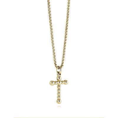 Italgem SC239-GO Women's Gold-IP S.Steel Beaded Cross Pendant Necklace/ 16+2"