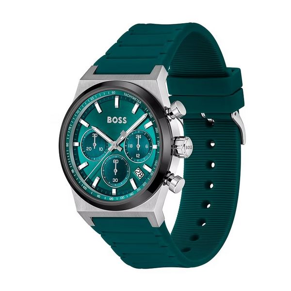 BOSS 1514244 Men's Hugo Boss Candor Green Dial & Silicone Strap Chronograph Watch