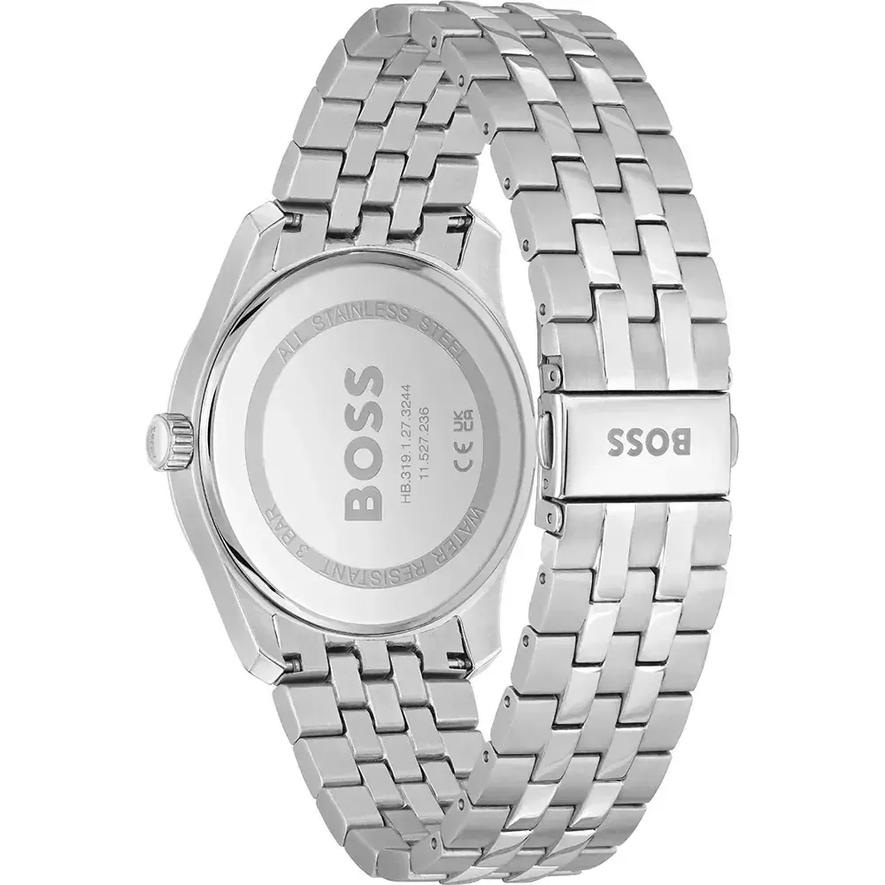BOSS 1570177 Men's S.Steel Black Dial Watch & Braided Black Leather Bracelet Set 2PC